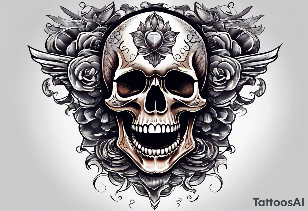 Open mouth skull with road coming out mouth tattoo idea