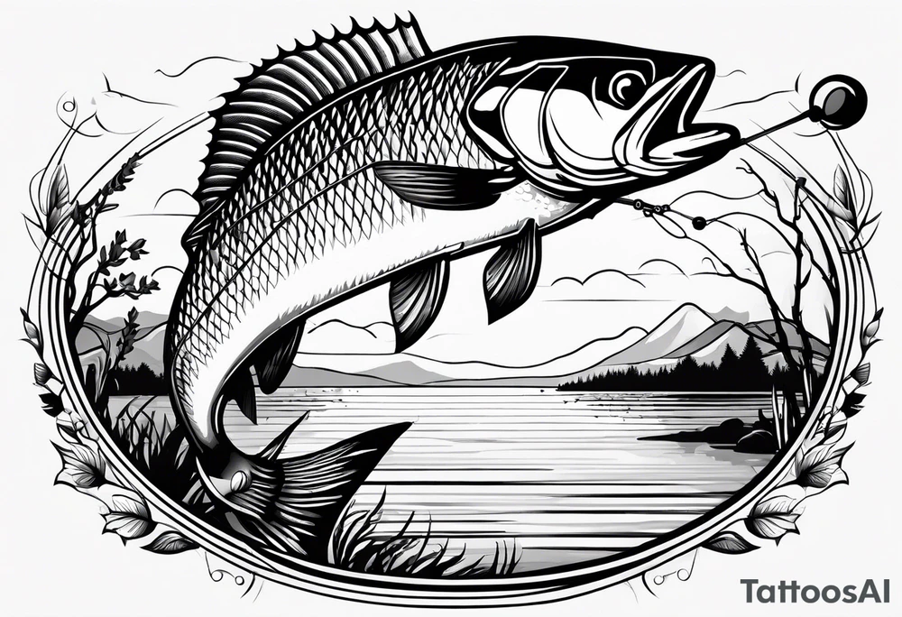 Fishing rod on a lake bank
do not put a fish in the picture fine line silhouette tattoo idea