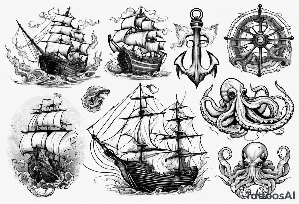 kraken and ship tattoo idea