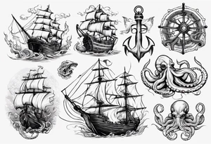 kraken and ship tattoo idea