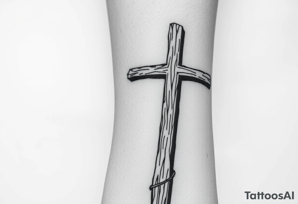 a wooden 12kv pole. Make the pole a cross that has a hidden resemblance to god. tattoo idea