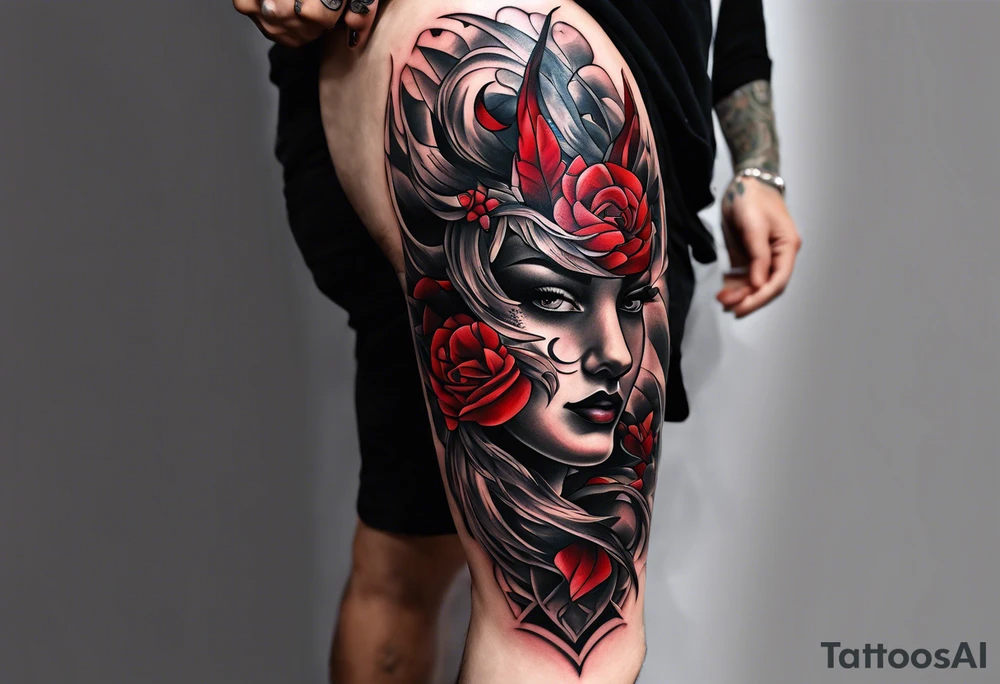 Dillon Forte Knee tattoo with tints of red tattoo idea
