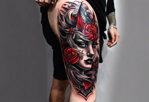 Dillon Forte Knee tattoo with tints of red tattoo idea