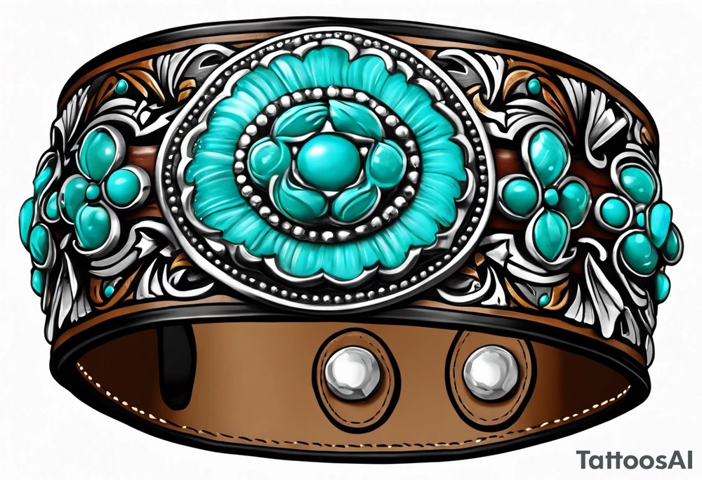 Leather Tooled Cuff Western Tattoo with turquoise Jewls a stock tag with G/L on it and the words "I do not and will not fear tomorrow because I feel as though today has been enough. tattoo idea