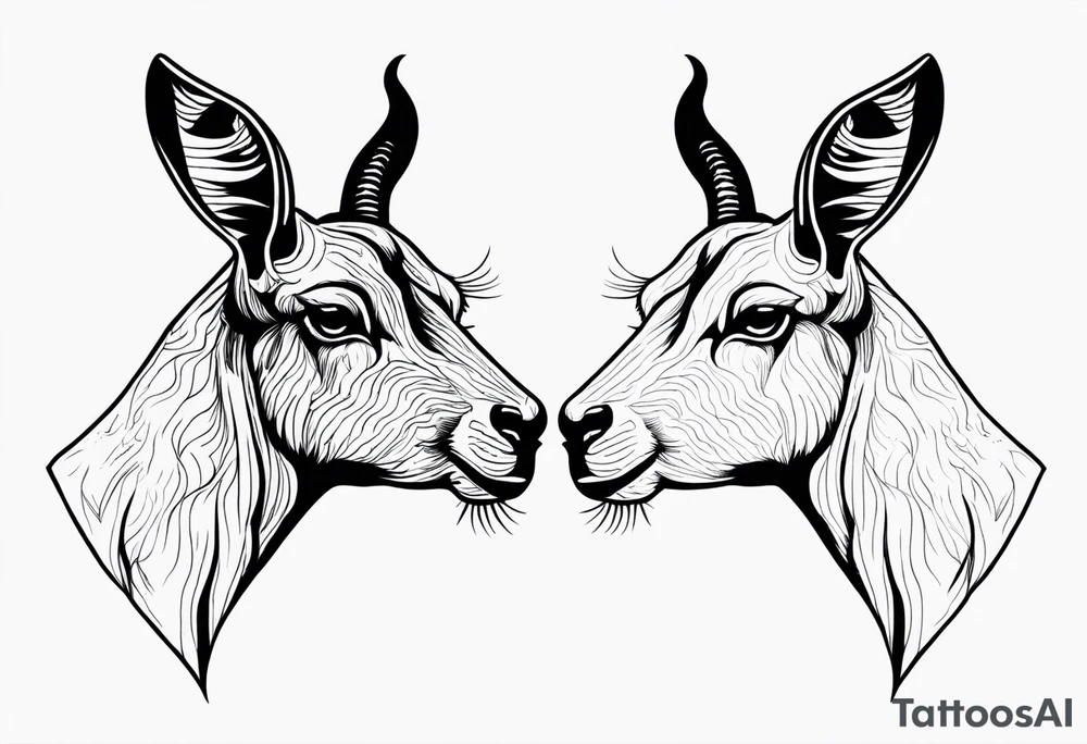 Shoulder/chest tattoo that is Half Goat, Half Kangaroo with a clear distinction of both tattoo idea