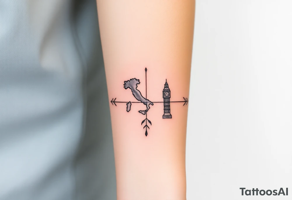 Nature tattoo mixing symbols of italy, Ireland, wales, and london in a linear, narrow for forearm tattoo with small pops of color

Too minimalist. Mix some realistic tattoo idea