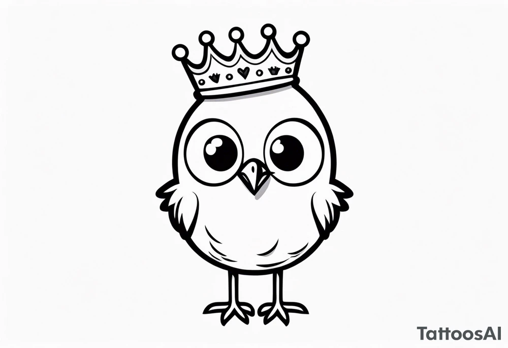 small cute cartoon chicken with small crown on the head tattoo idea