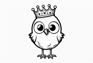 small cute cartoon chicken with small crown on the head tattoo idea