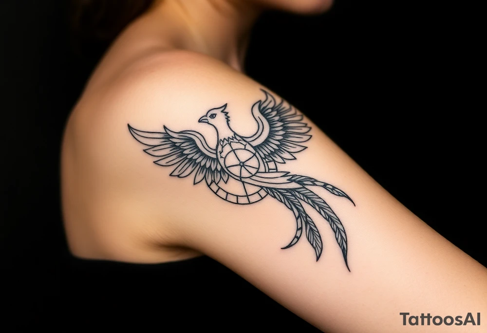 Ornamental phoenix natal chart tattoo idea