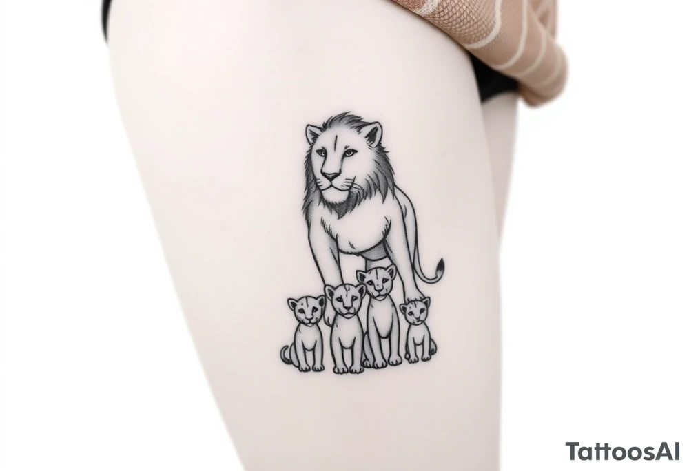 Powerful protective lioness and her 5 cubs tattoo idea