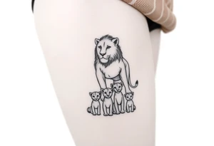 Powerful protective lioness and her 5 cubs tattoo idea