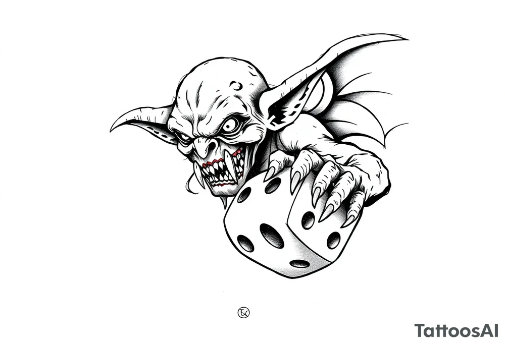 Simple American traditional style goblin rolling dice tattoo idea