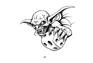 Simple American traditional style goblin rolling dice tattoo idea
