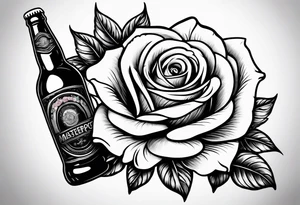 A bottle of beer and a stalk of rose in the bucket tattoo idea