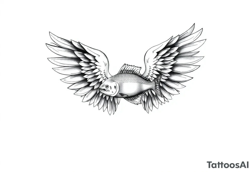 angel wings with fish inside tattoo idea