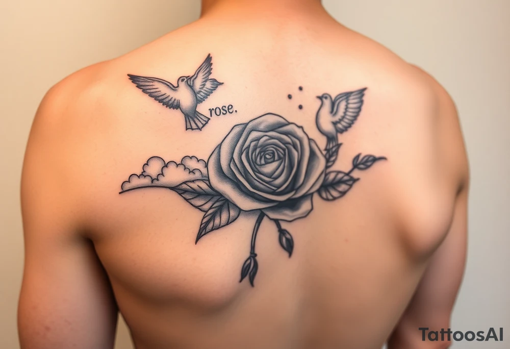 forearm tattoo with clouds doves and a rose (make it  a realistic art style )and grandmothers name that is ":rose" tattoo idea