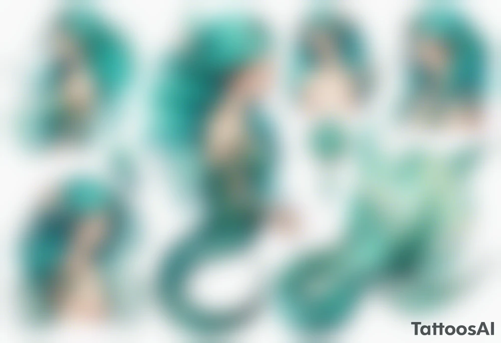 A beautiful mermaid-serpent hybrid with turquois scales and teal hair. tattoo idea