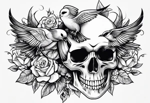 Skull and swallow simple tattoo idea