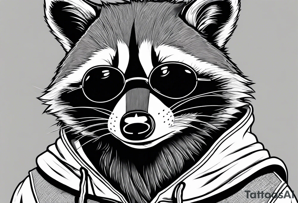 raccoon wearing a Superman hoodie tattoo idea