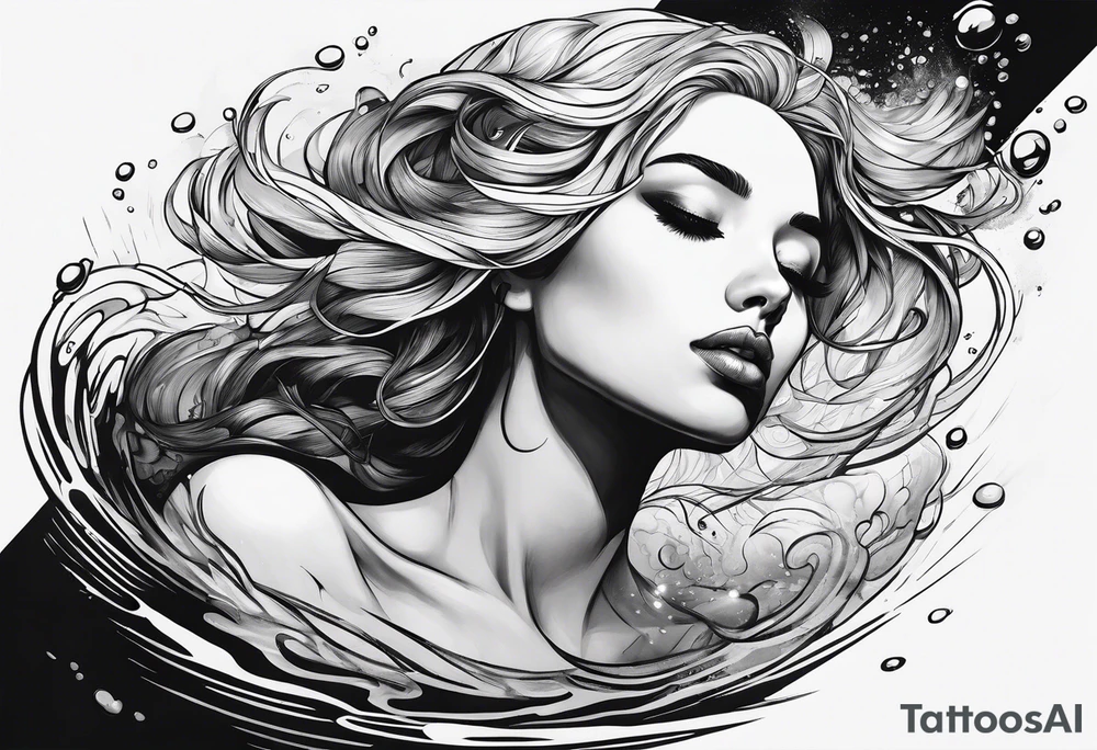 top down angle of woman floating in water tattoo idea