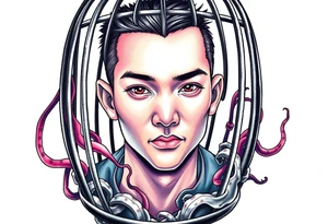 Handsome Asian young guy in evils cage tattoo idea