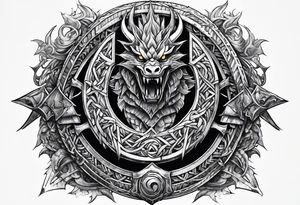 Valhalla sword shield dragon axe Valknut barbed wire chains tattoo idea