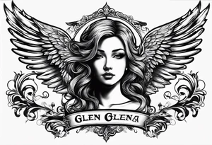 The word Glenn on a banner with angel wings tattoo idea