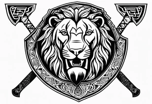 Valhalla sword shield lion 
 axe Valknut tattoo idea
