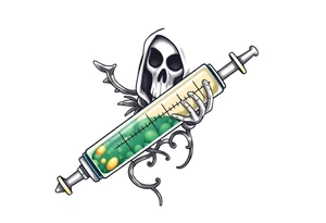 Syringe full of meth potion makes reaper superpowerful tattoo idea