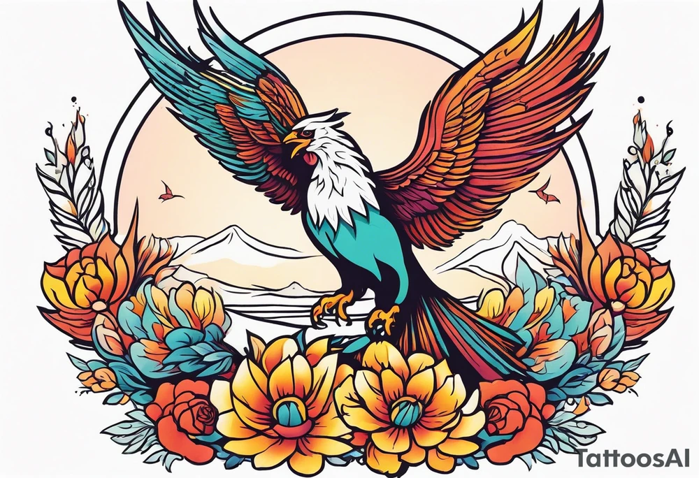 phoenix rising

old school vintage simple traditional design surrounded by vintage flowers


bold color simple tattoo idea
