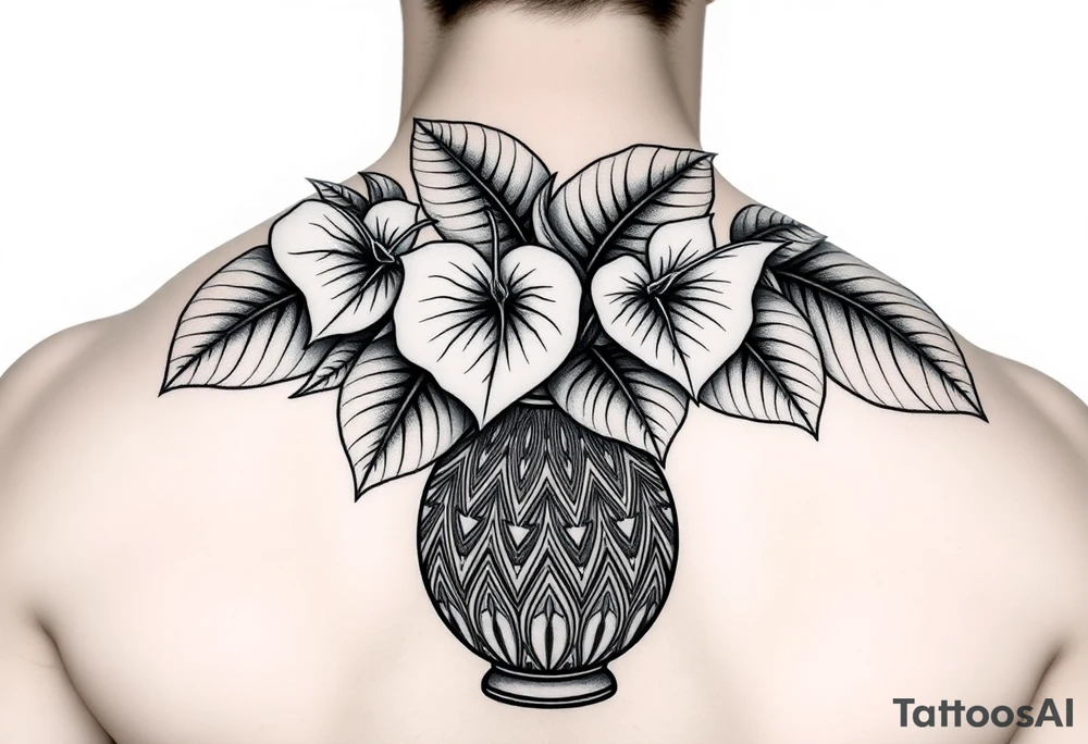 Large Decorative ornamental
 vase with large philodendron leaves tattoo idea