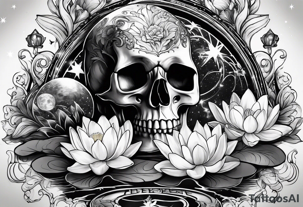 skull, water lily, daffodil, space and stars, roller coaster track tattoo idea