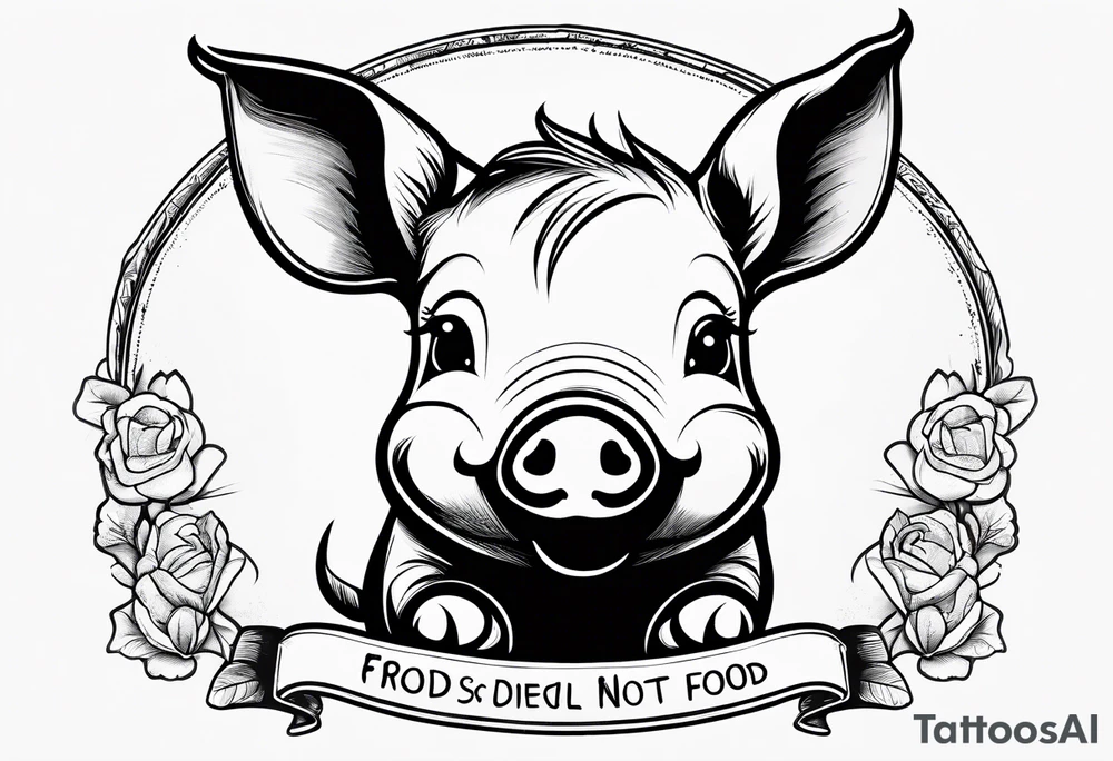 cute piglet.
with text: "friends not food" tattoo idea