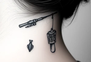 Old fishing rod with something showcasing South Carolina BBQ dangling from it tattoo idea