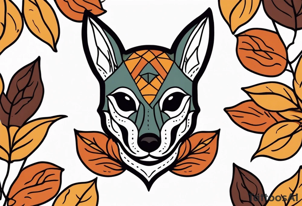 traditional Knee tattoo in fall colors with a Bat face tattoo idea