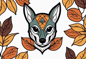 traditional Knee tattoo in fall colors with a Bat face tattoo idea