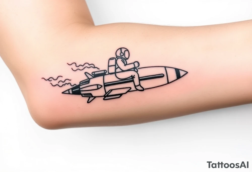 Rocket ship with smoke coming out the back with astronaut riding it tattoo idea