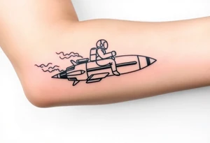 Rocket ship with smoke coming out the back with astronaut riding it tattoo idea