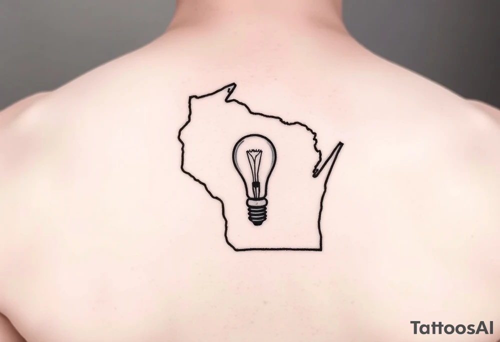 simple outline of the state of Wisconsin and a light bulb representing the Wisconsin Idea tattoo idea