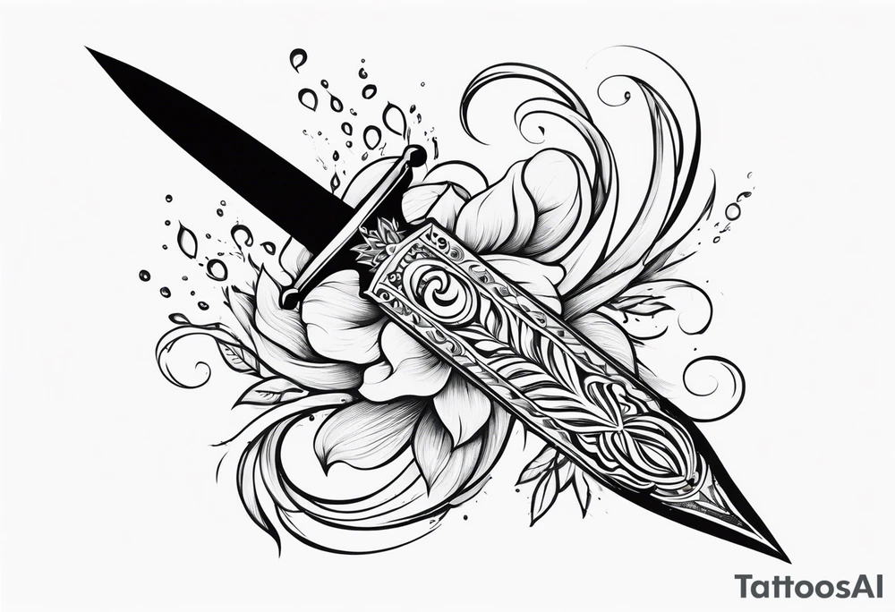 Feminine magical dagger with a splash of water swirling around it tattoo idea
