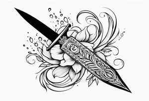 Feminine magical dagger with a splash of water swirling around it tattoo idea
