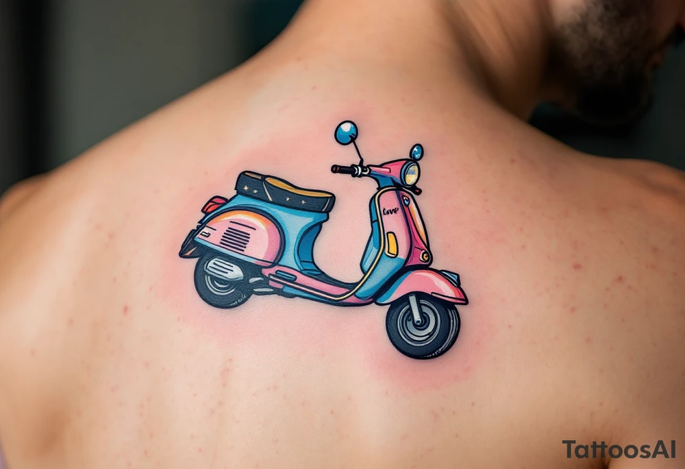 2 scooters, blue and pink, riding together in love tattoo idea