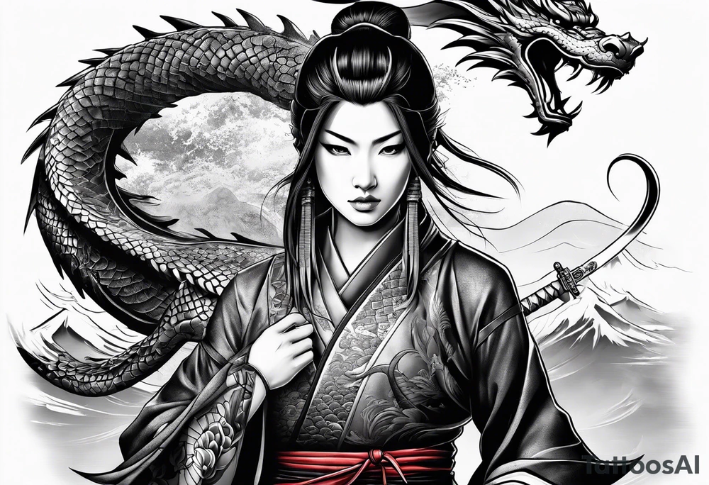 female samurai with a dragon tattoo idea