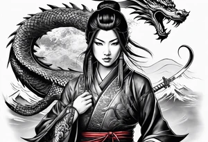 female samurai with a dragon tattoo idea