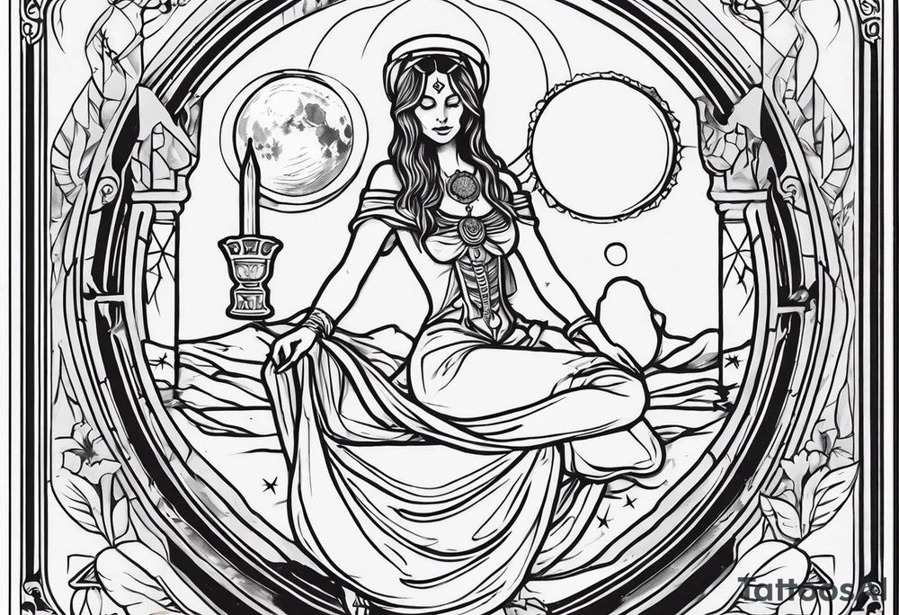 High priestess skeleton moon tarot card tattoo idea