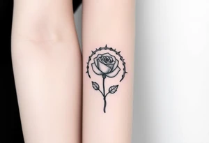 Crown of thorns with a rose with a stem in the middle tattoo idea