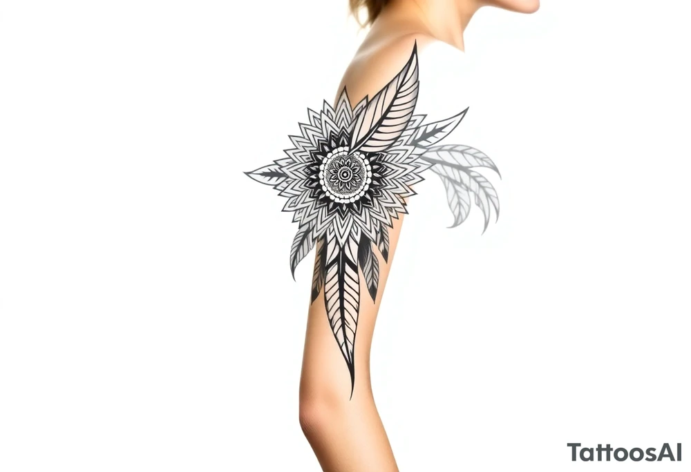 spiritual feather indian mandala shaman tattoo idea