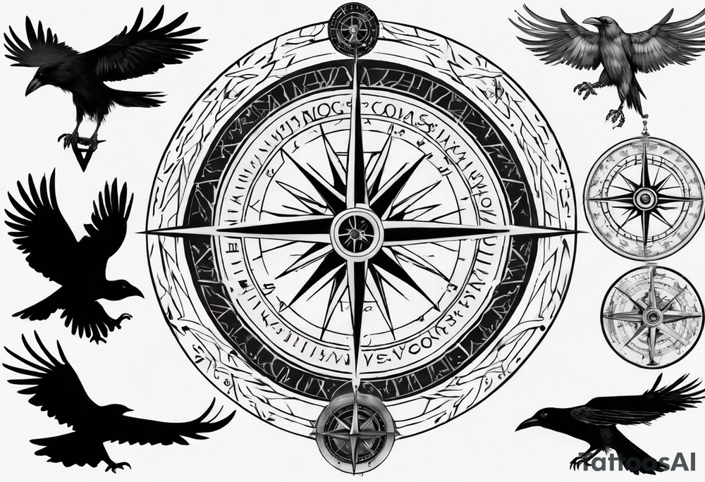 raven over a viking compass tattoo idea