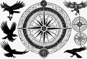raven over a viking compass tattoo idea