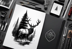 sleeve pine tree moutain elk tattoo idea